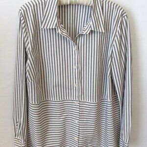 J. Jill gray white mixed stripe button front long sleeve shirt/tunic *Sz LP*